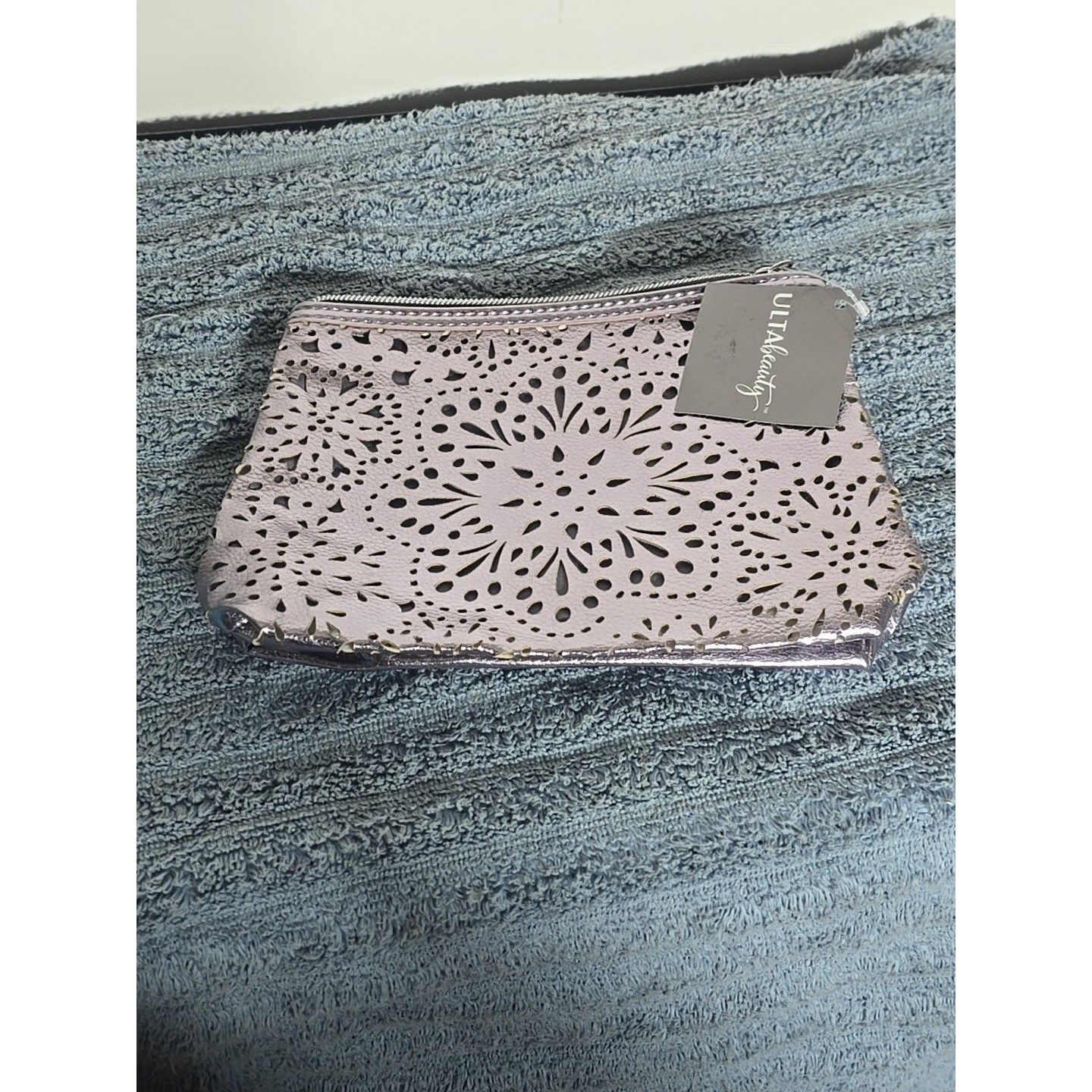 Ulta Beauty Metallic Silver Flower Pattern Makeup Cosmetics Bag  Brand New